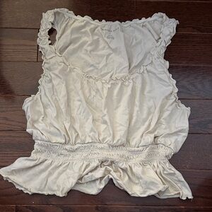 American Eagle Cream Ruffle Detail Top